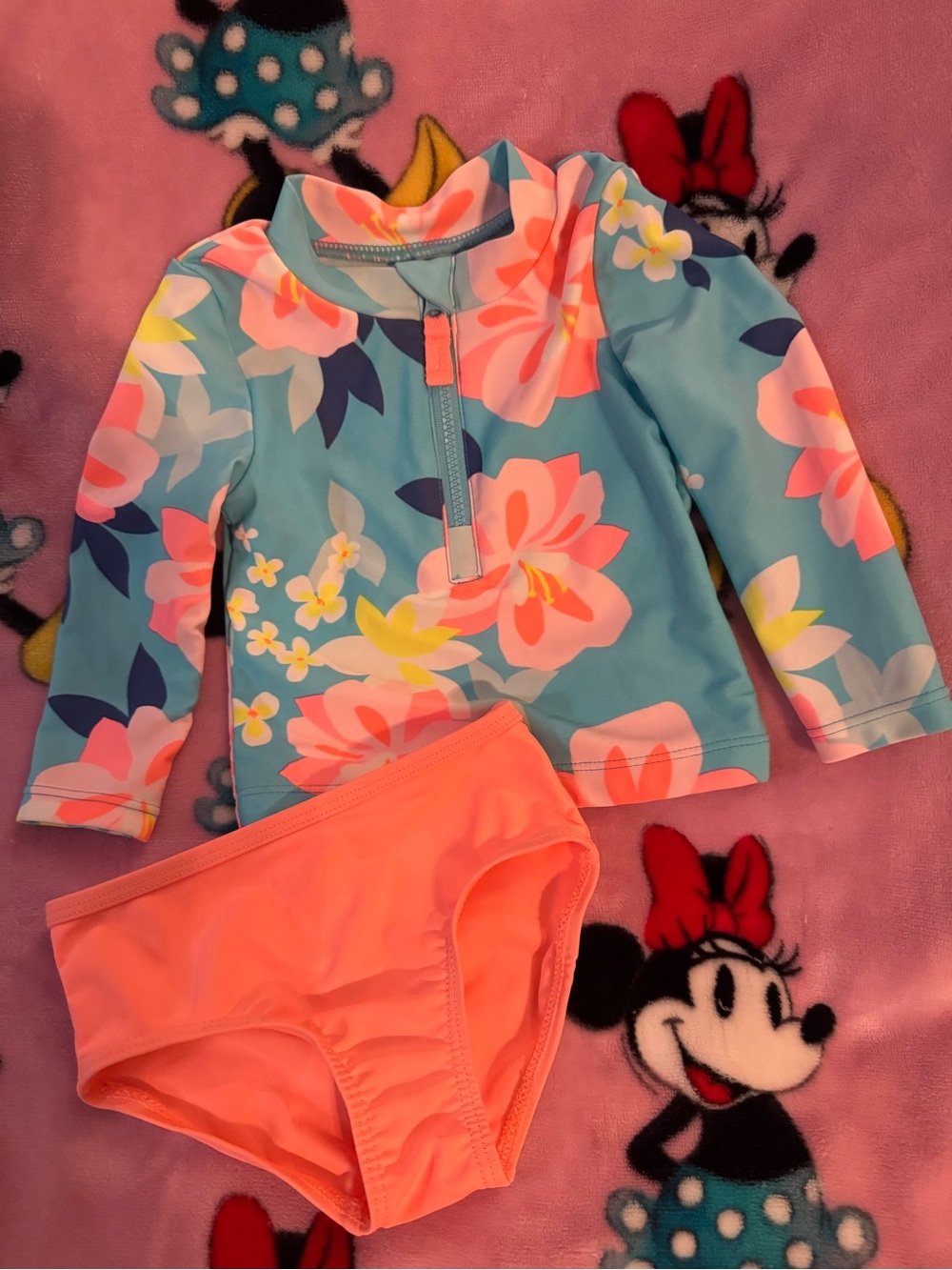 Infant Carter's Blue Floral Rashguard Set with Coral Bottoms Size 6 Months C3